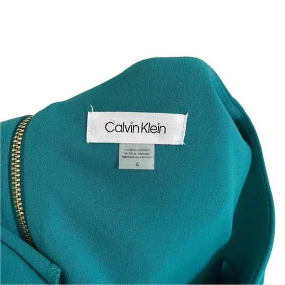 Calvin Klein ruffle sheath dress tie waist flounce hem size 4 teal - Picture 12 of 13